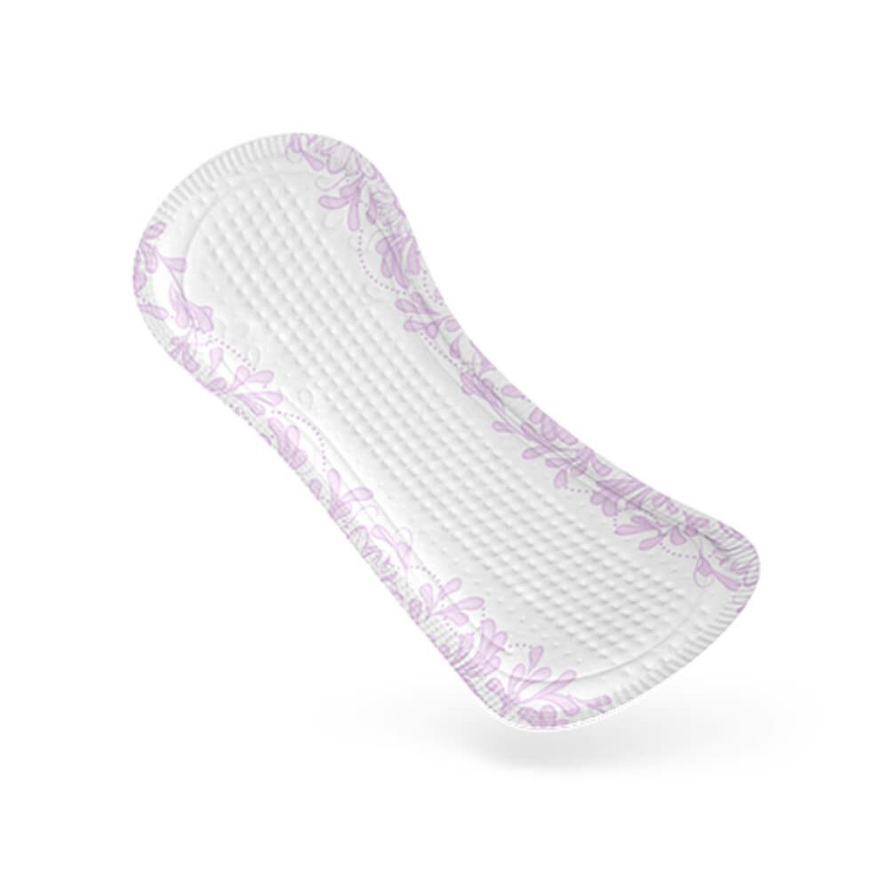 Weiße Einlage mit geprägter Oberfläche und floralem Muster. Leichte Krümmung. Rosa Zierrand.