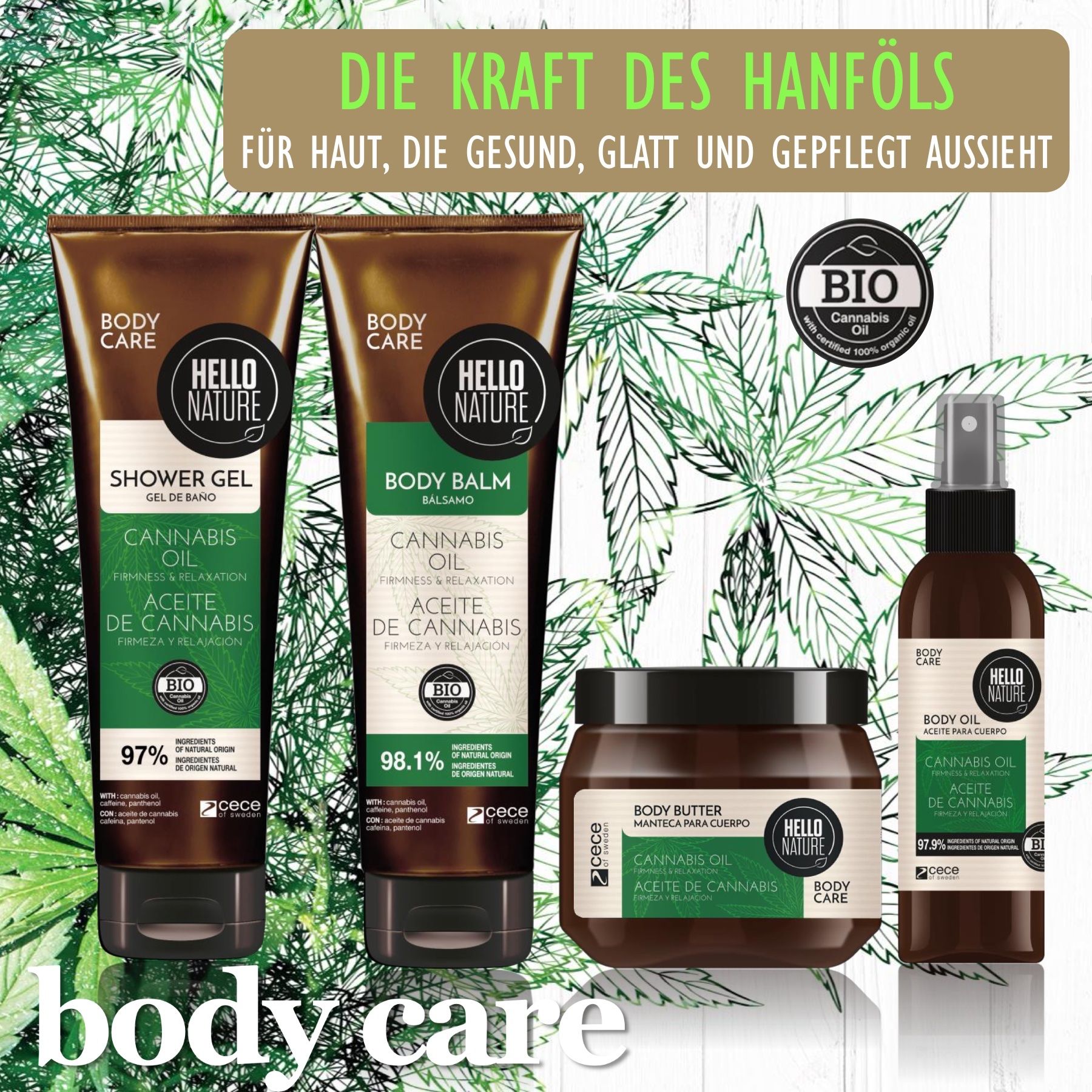 Hello Nature Pflege Haare Body Geschenkset Cannabis für Körperpflege