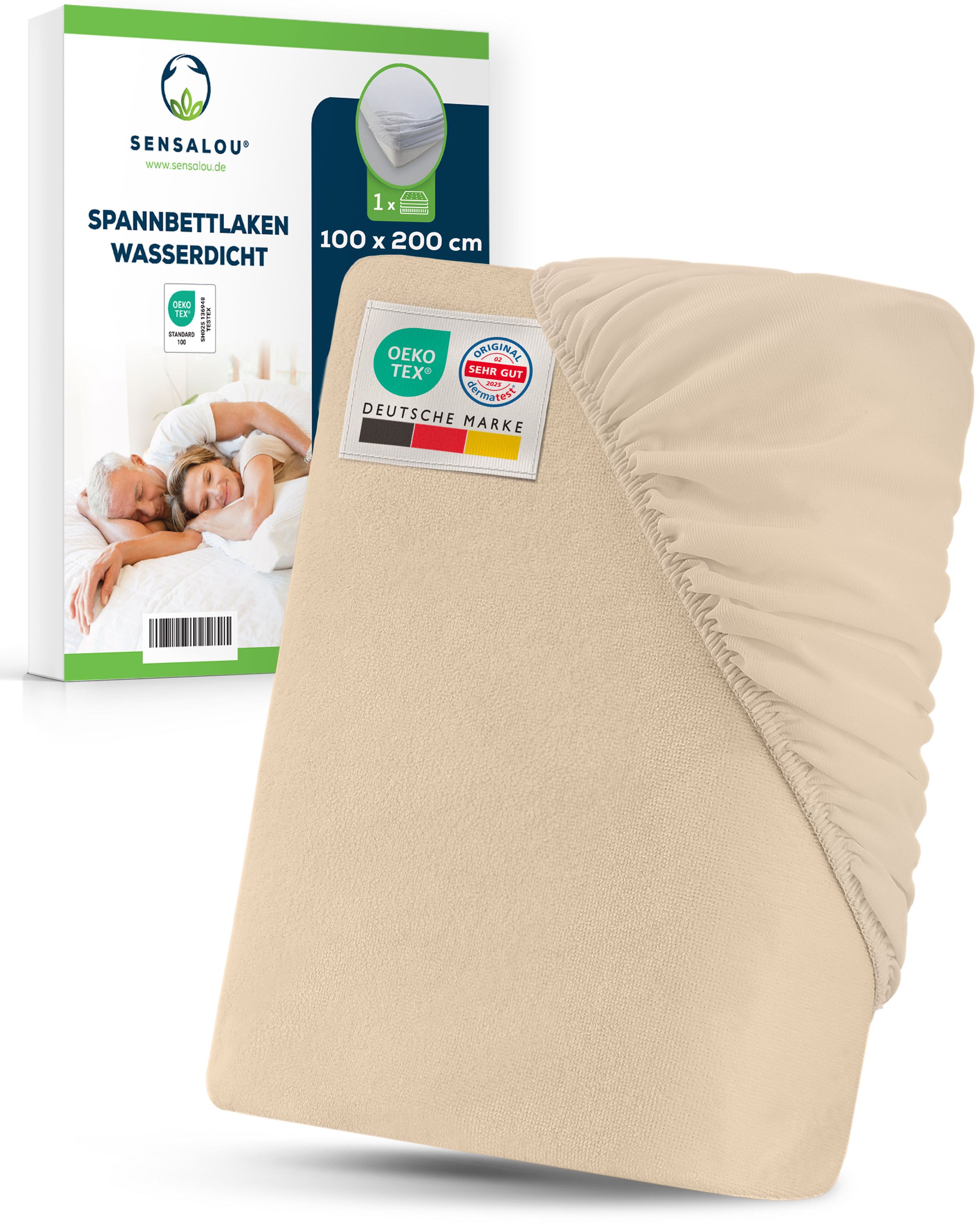 Sensalou Spannbettlaken wasserdicht 100 x 200 cm Inkontinenz Spannbetttuch - Beige