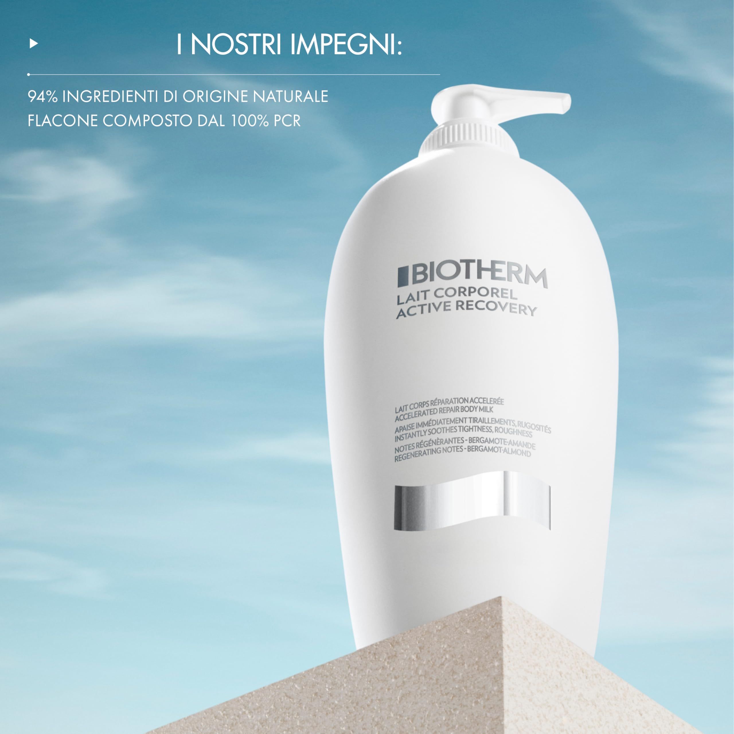Frau in Sportkleidung hält eine Biotherm Flasche.