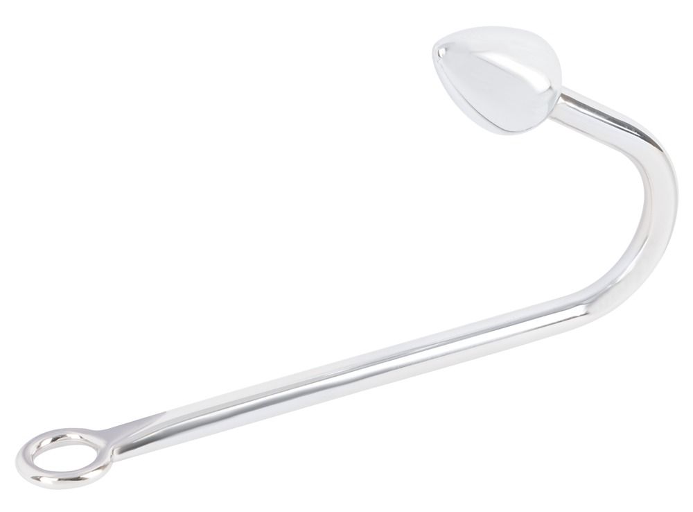Metall-Hook mit abgerundetem Ende und Ring. Glänzende Oberfläche.