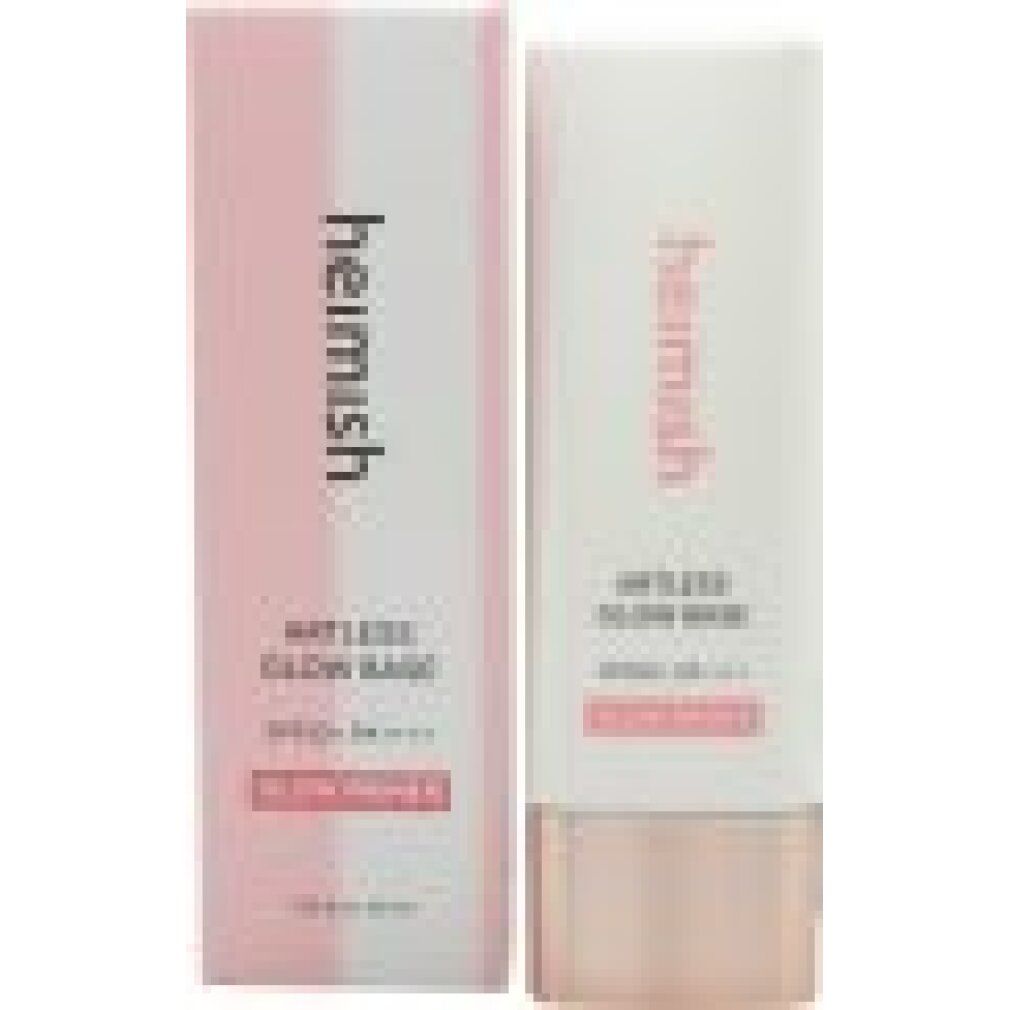Heimish Glow Base Primer in weißer Flasche mit rosa Akzenten und Kartonverpackung.