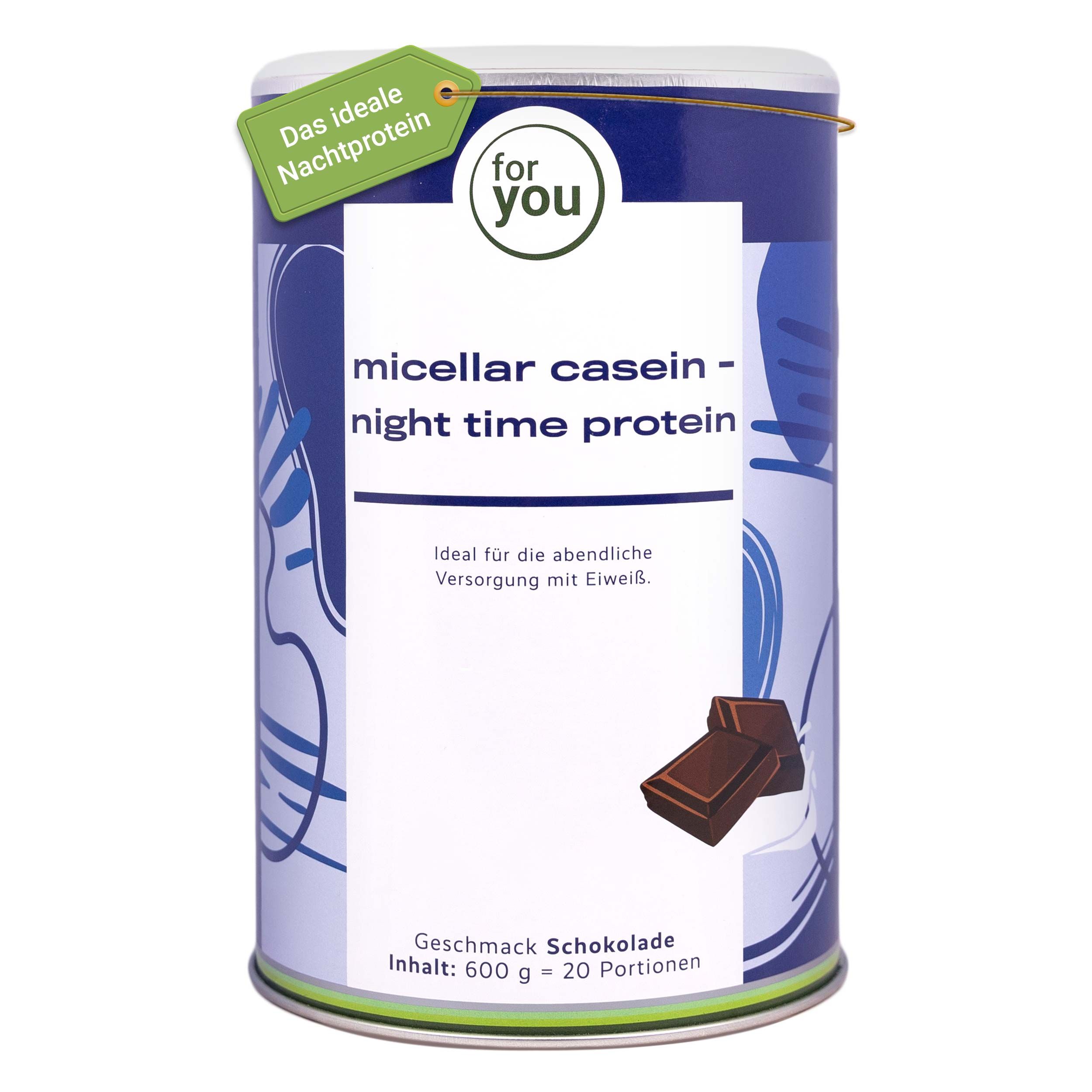 Dose Micellar Casein Night Time Protein mit Schokoladengeschmack.