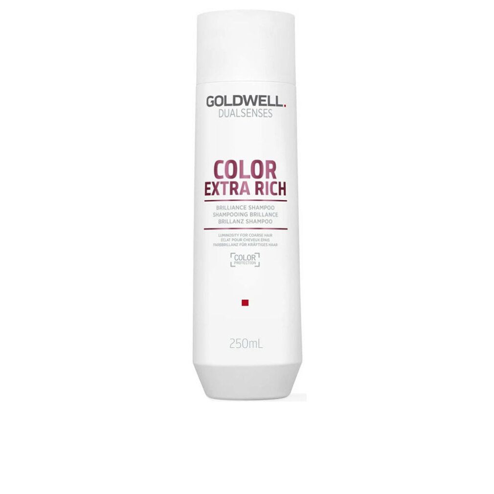 Weißes Shampoo-Fläschchen mit roter Schrift: COLOR EXTRA RICH. Marke: Goldwell Dualsenses. 250ml.