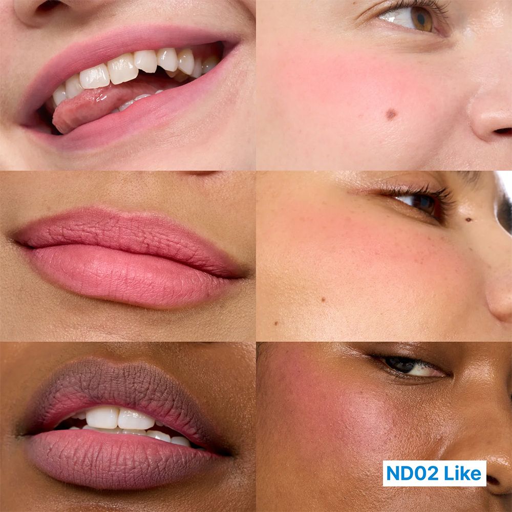 Collage: Lippen und Wangen mit FWEE Pudding Pot in Rosé.