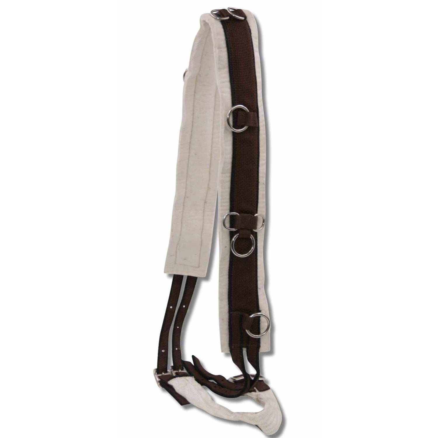 Longier- und Deckengurt, beige mit braunen Akzenten und Metallringen.