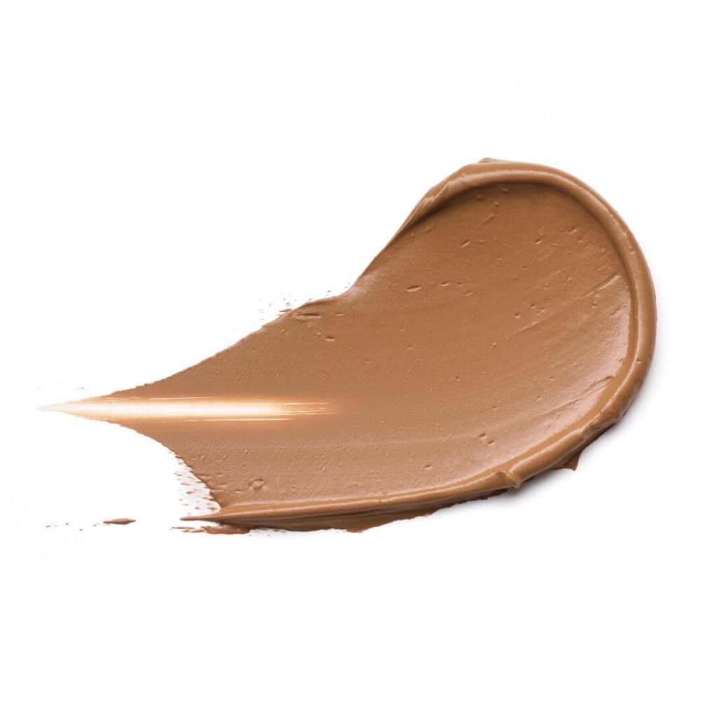 Foundation-Farbe auf weißem Hintergrund. Farbton in Form eines Strichs. Produktfarbe und Textur sichtbar.