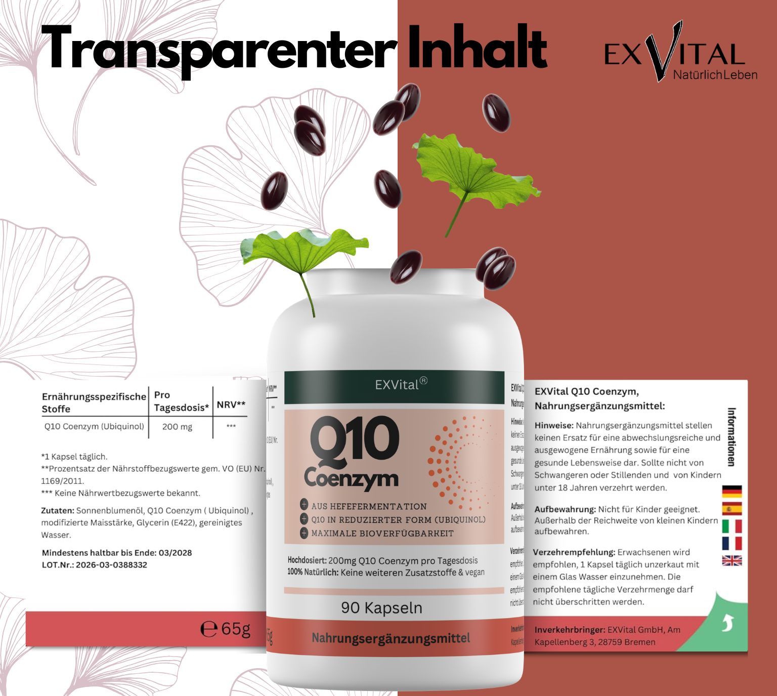 EXVital® Q10 Coenzym Kapseln (Ubiquinol), hochdosiert 200mg pro Tag