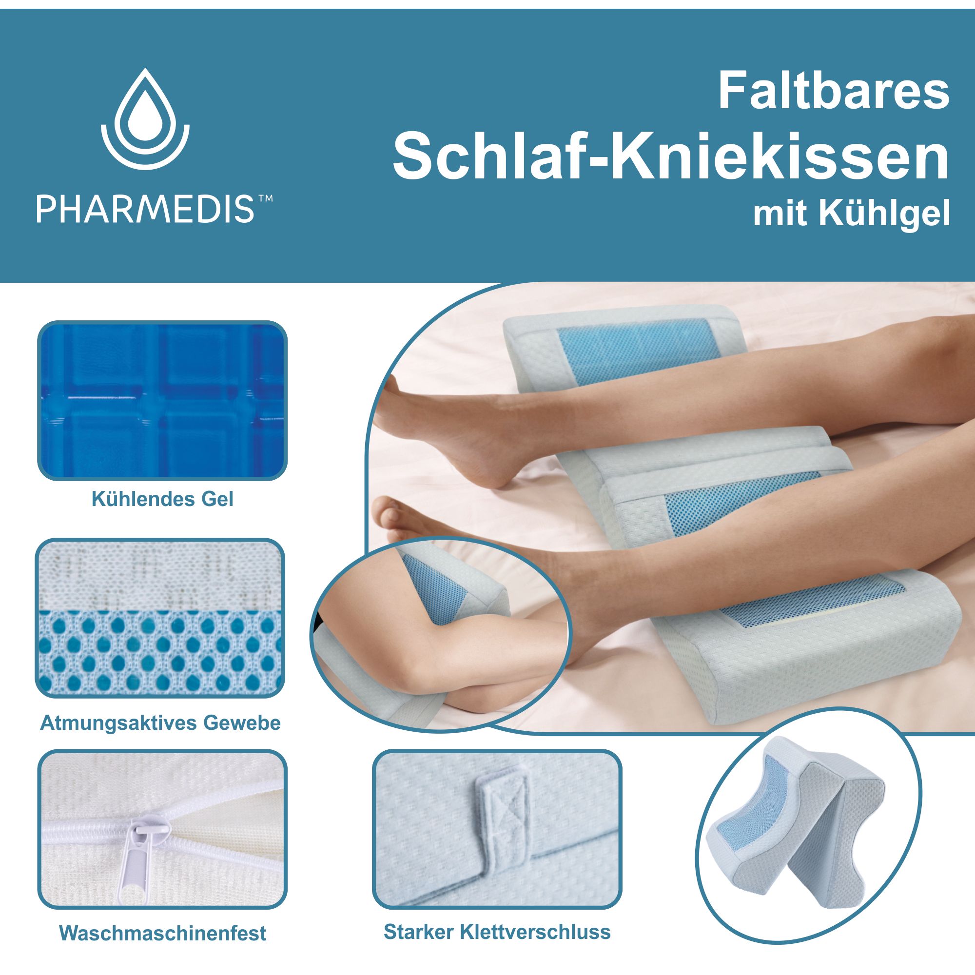 Faltbares prophylaktisches Beinkissen mit kühlendem Gel Pharmedis