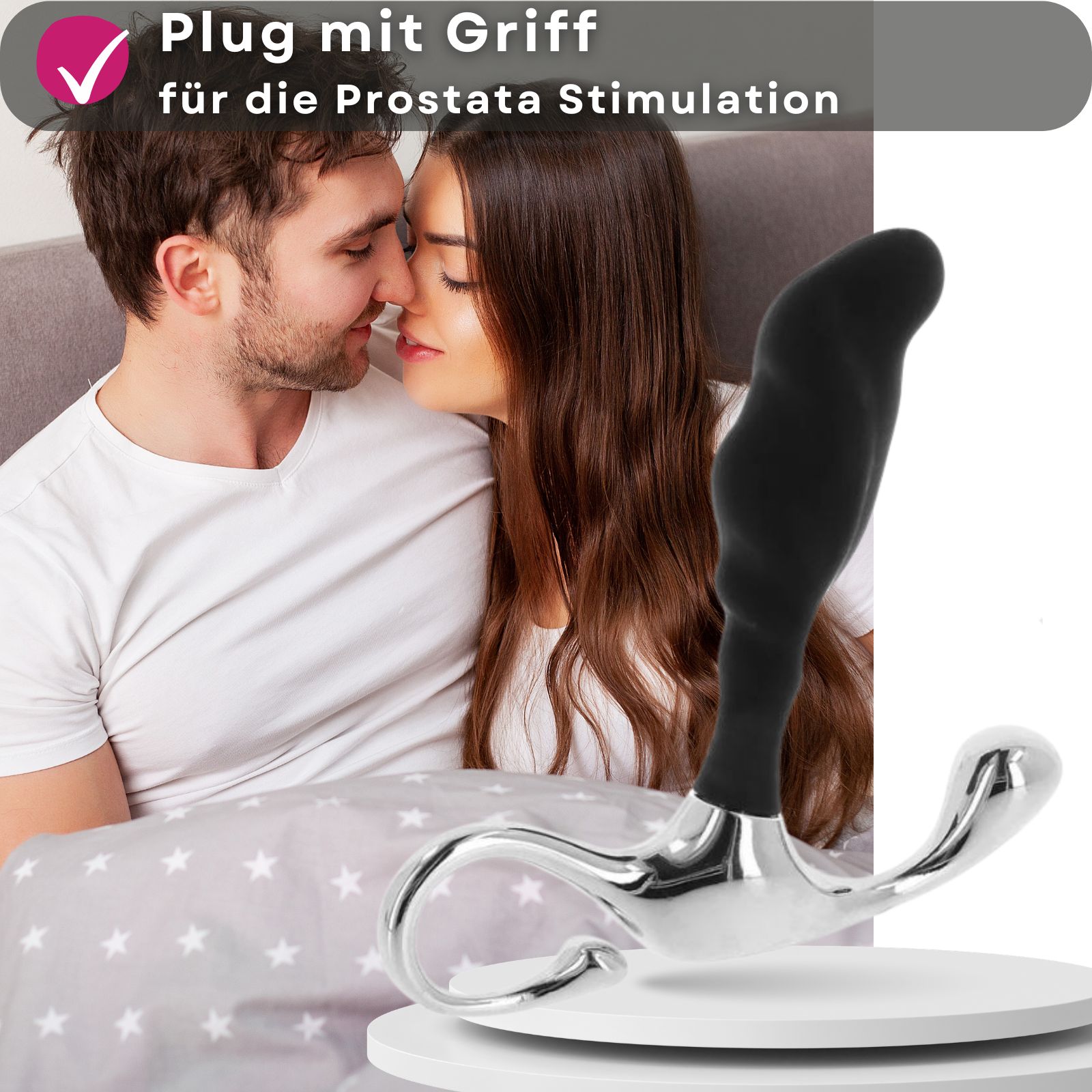 Schwarzer Prostatastimulator mit silbernem Griff.