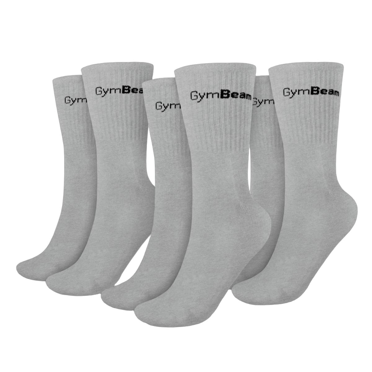 Sechs graue Unisex-Socken mit GymBeam-Logo.