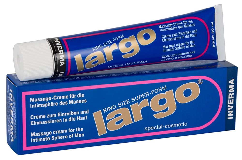 Blaue Tube und Schachtel. Aufschrift "Largo". Tube mit 40 ml Inhalt.