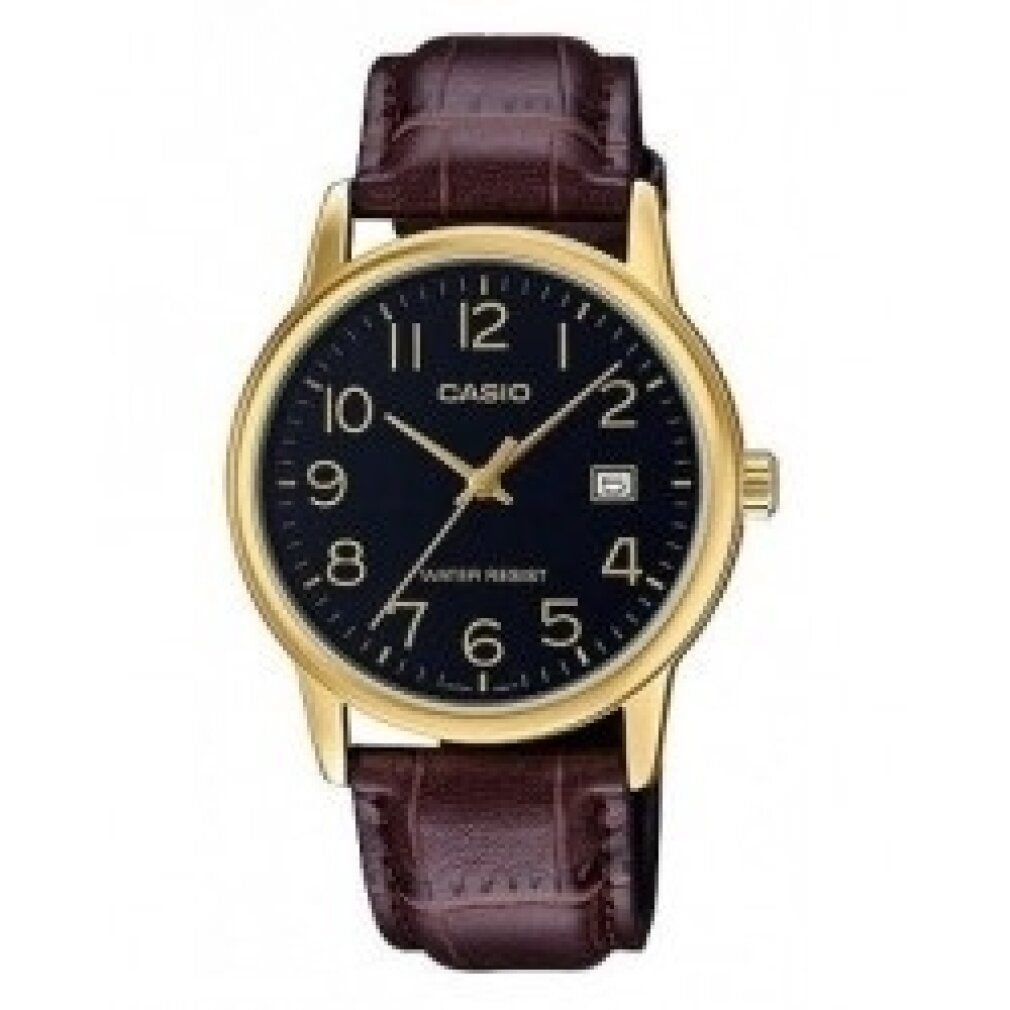 Casio Men's Standard Analog Gold Tone Leather Band Day Date Watch