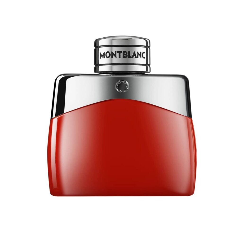 Roter Flakon mit silbernem Deckel. Auf dem Deckel steht MONTBLANC. Rechteckige Form mit abgerundeten Kanten.