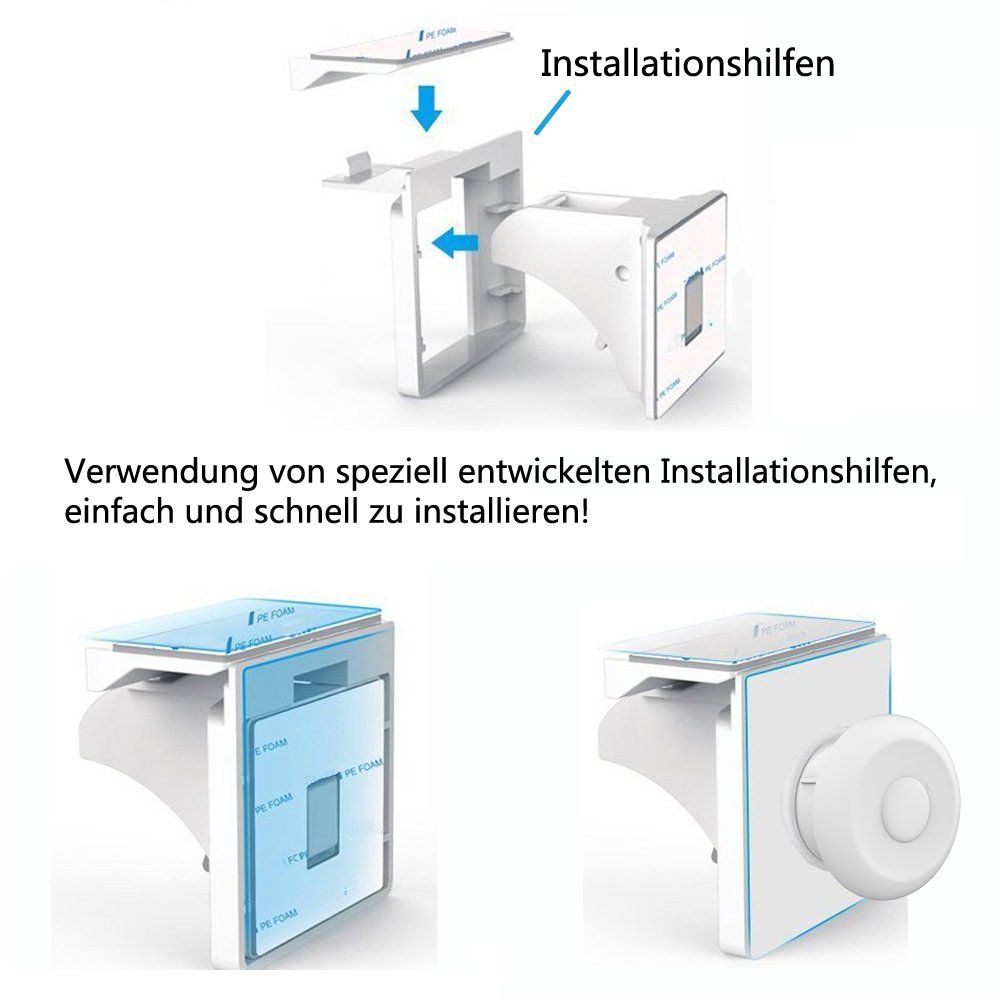 Montageanleitung für ein magnetisches Schrankschloss. Zeigt die Installation mit Installationshilfen.