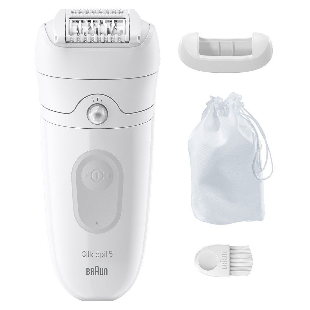 Braun Silk-epil 5 Epilierer, Aufsatz, Reinigungsbürste und Beutel.