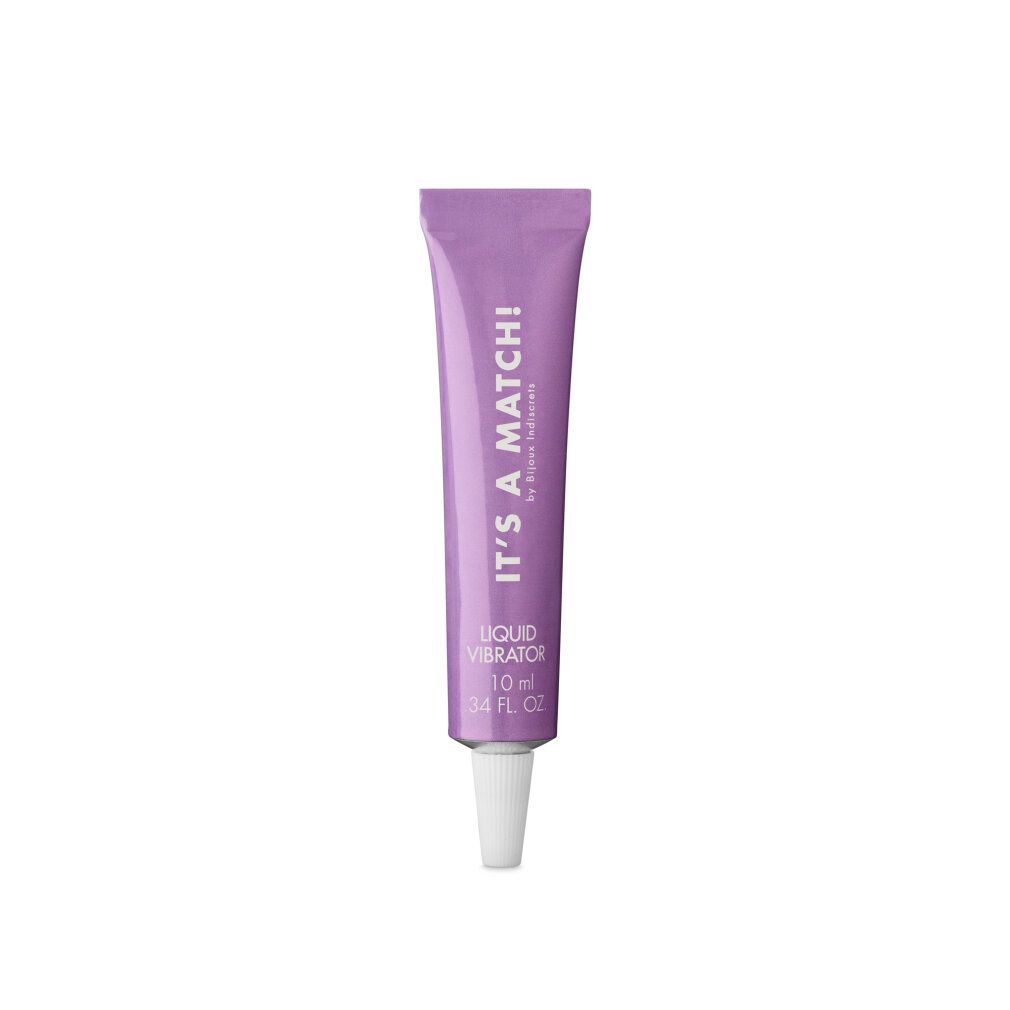 Lila Tube mit weißer Spitze. Aufschrift: IT'S A MATCH! Liquid Vibrator, 10 ml, 0.34 FL OZ.