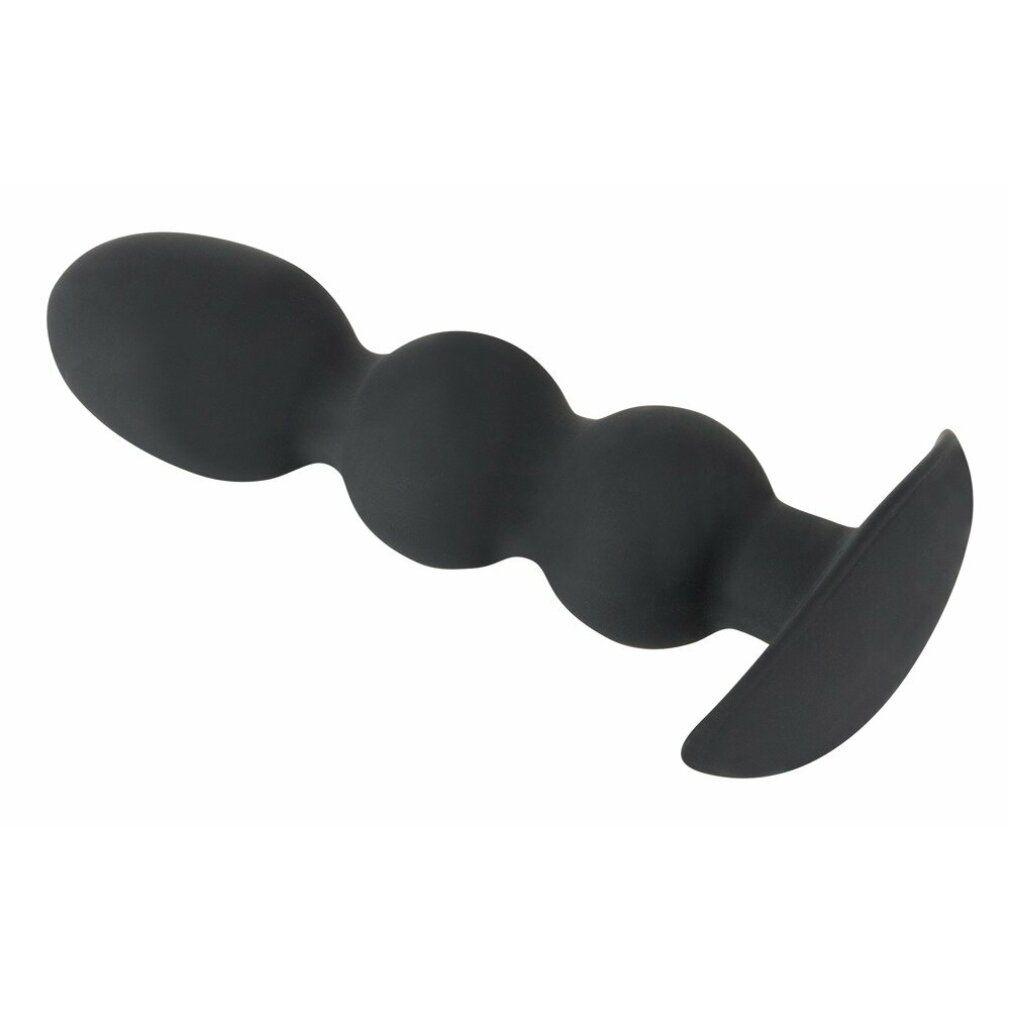 Schwarzer Analplug mit drei Kugeln und breitem Flansch.
