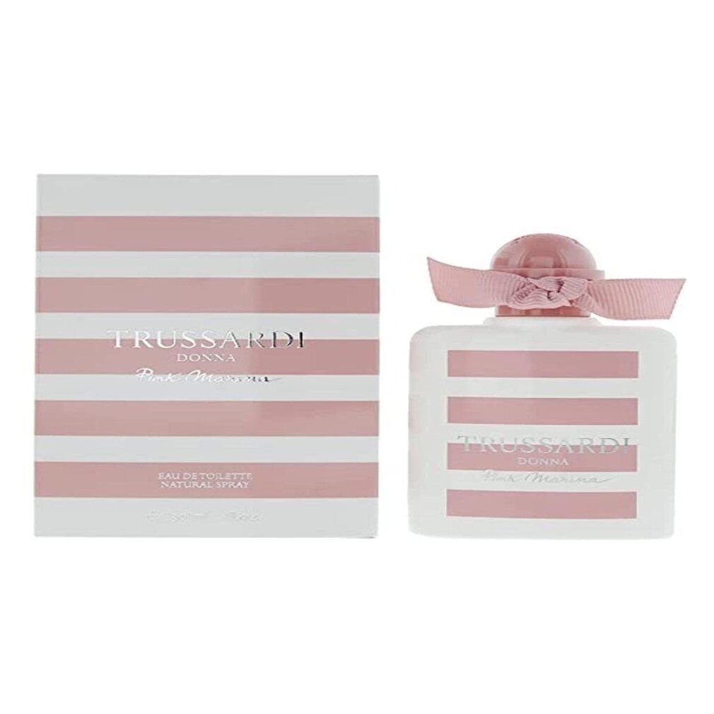 Flakon und Verpackung mit rosa Streifen. Schriftzug: Trussardi Donna Pink Marina. Mit Schleife.