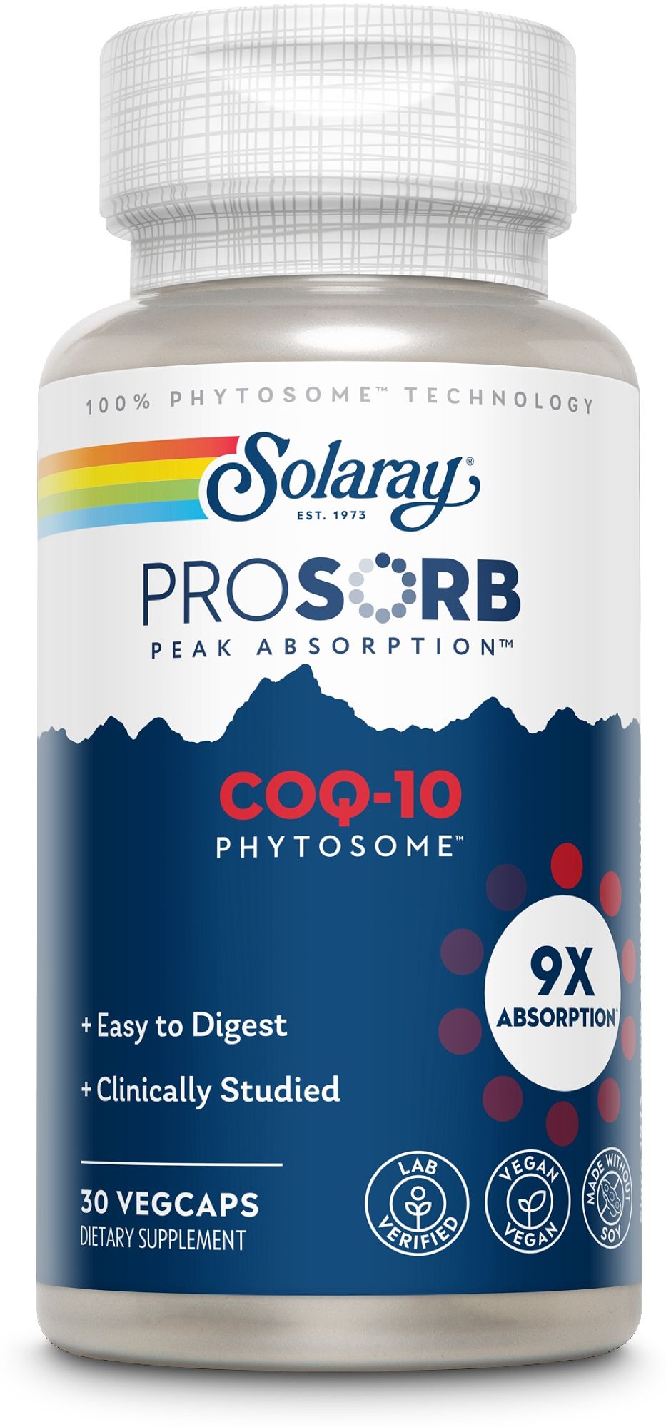 Solaray CoQ-10 ProSorb Flasche mit 30 Vegicaps. Peak Absorption Technologie.
