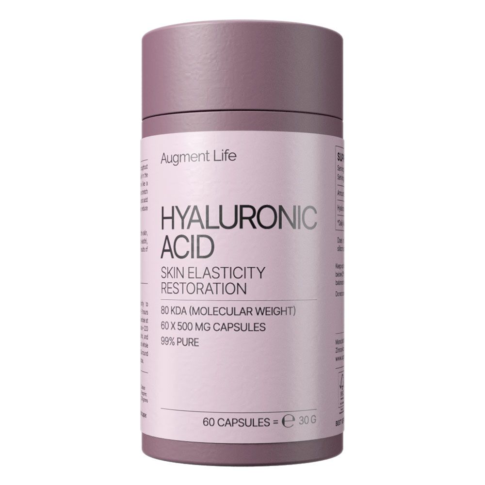 Augment Life Hyaluronsäure Kapseln für Hautelastizität, 60x 500mg, 99% rein.