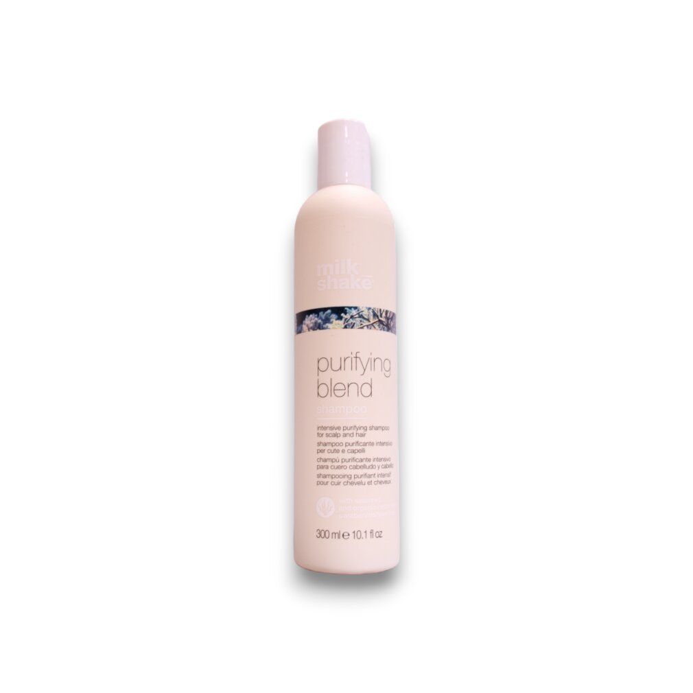 Beige Shampoo-Flasche mit rosa Deckel. Aufschrift: purifying blend. Text darunter: intensive purifying shampoo. Unten: 300 ml.