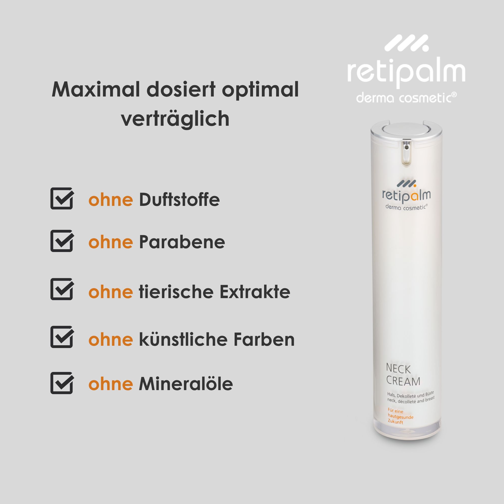 retipalm Neck Cream Hals, Dekolleté & Büste – strafft, glättet und mildert Knitterfältchen
