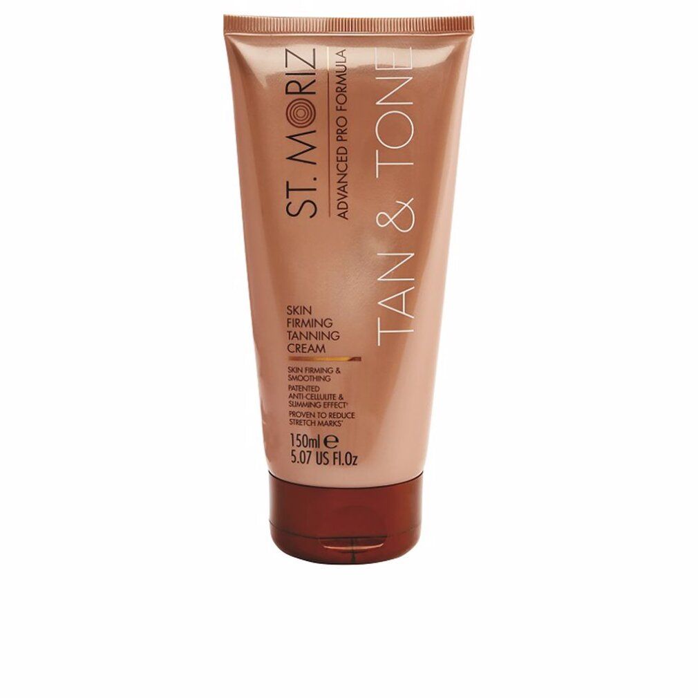 Hautstraffende Selbstbräunungscreme in Tube. Marke: St. Moriz. Text: Skin Firming Tanning Cream. 150ml.