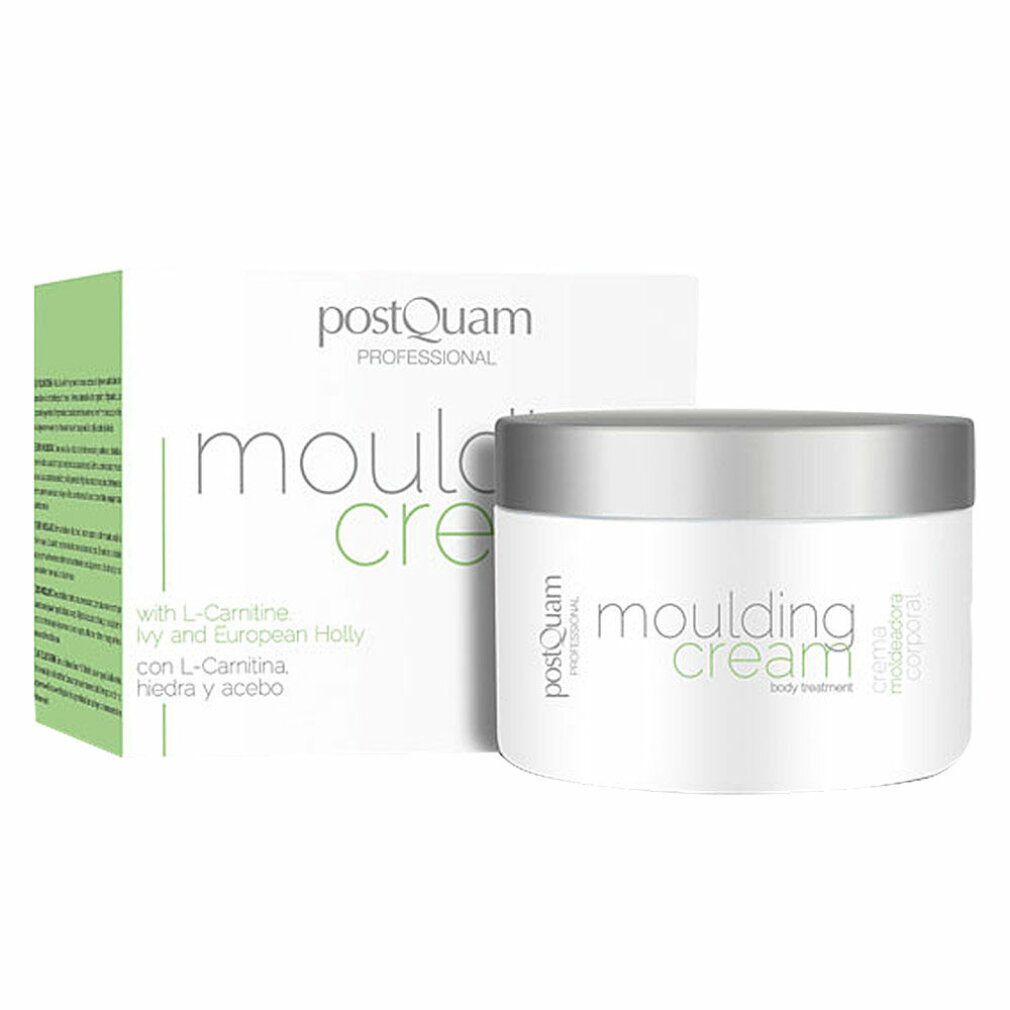 Creme-Tiegel und Verpackung. Aufschrift: Moulding Cream, Postquam Professional. Enthält L-Carnitin, Efeu und Stechpalme.