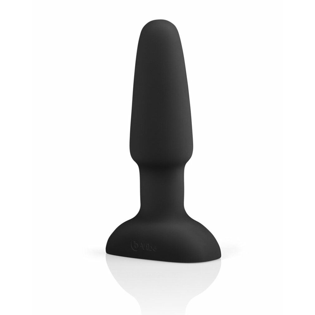 Schwarzer, kegelförmiger Plug. Basis mit Logo. Glatte Oberfläche. Einfache Form.