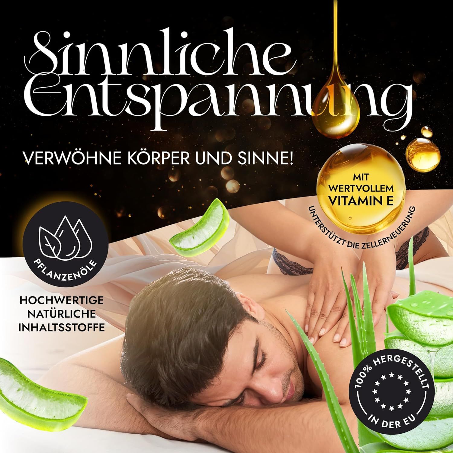 Mann erhält eine Rückenmassage mit LOOVARA Massageöl, Aloe Vera und Pflanzenölen.