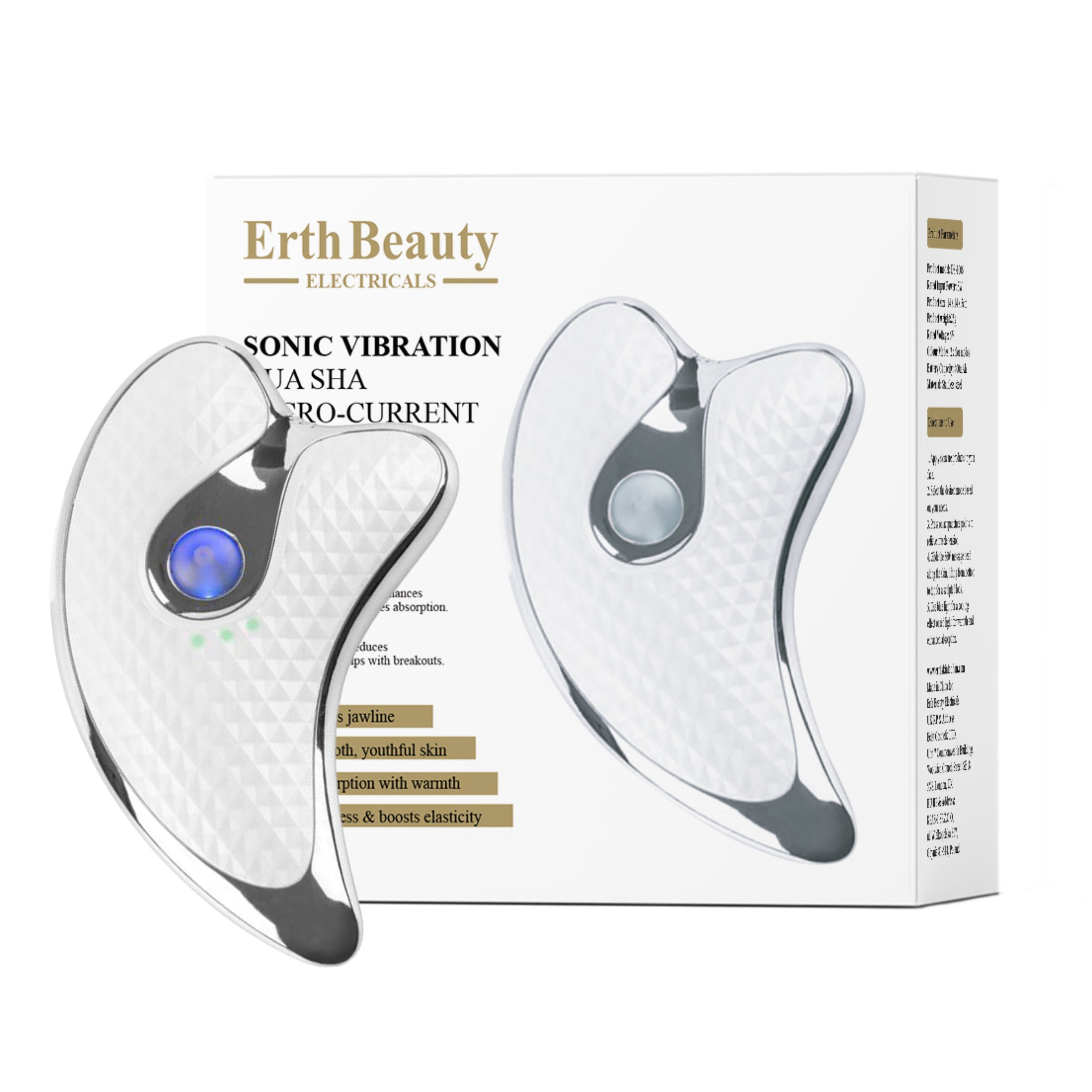 Zwei Gua Sha-Geräte und Verpackung mit Produktnamen.