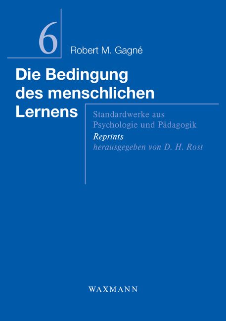 Buchcover: "Die Bedingung des menschlichen Lernens". Autor: Robert M. Gagné. Verlag: Waxmann. Blaue Farbgebung mit weißer Schrift.