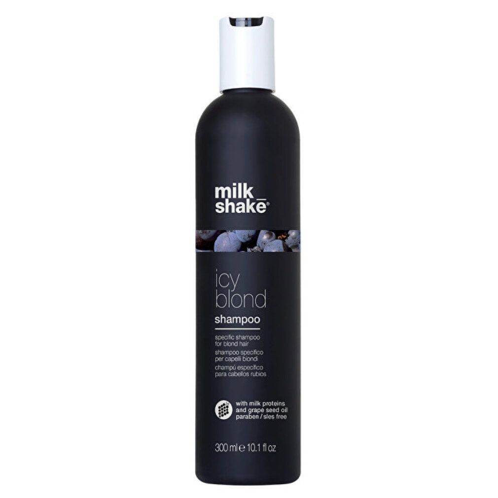 Schwarze Flasche Milk Shake Icy Blond Shampoo, 300ml, für blondes Haar.