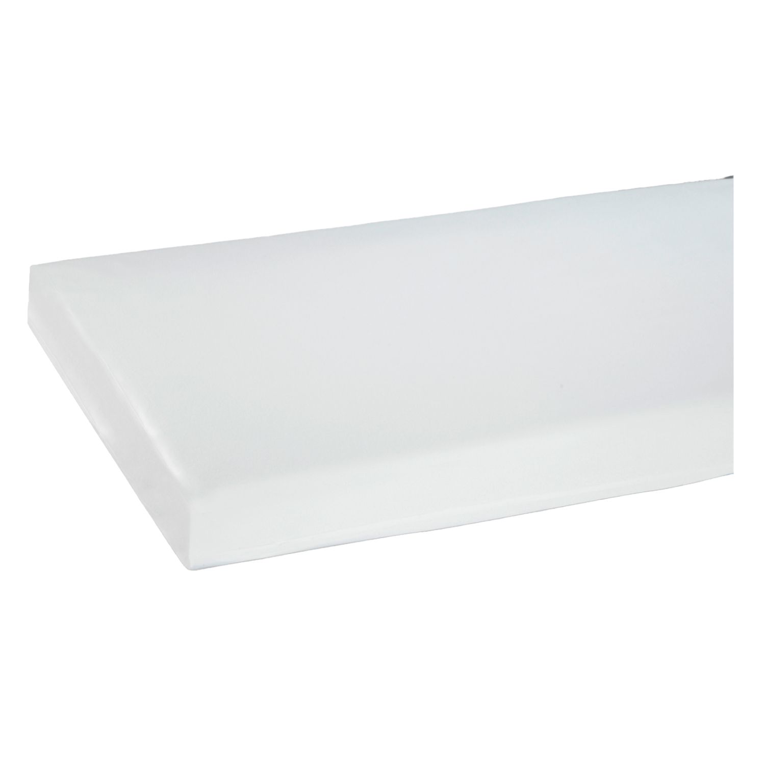 Matratzenhülle, weiß, rechteckig. Eckansicht, glatte Oberfläche.