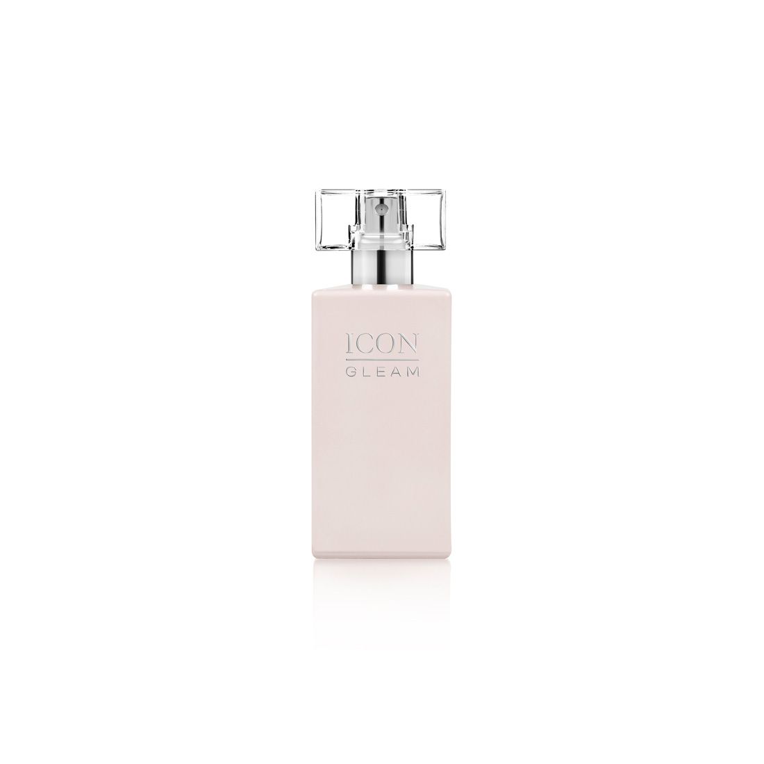 Ga-De Icon Gleam Edp-Flakon. Rechteckiger Flakon mit silberner Kappe. Text: Icon Gleam.