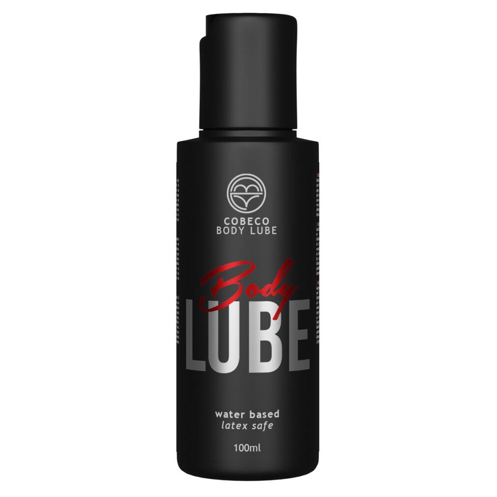 Schwarze Flasche Cobeco Body Lube, 100ml. Wasserbasiert, latextauglich.