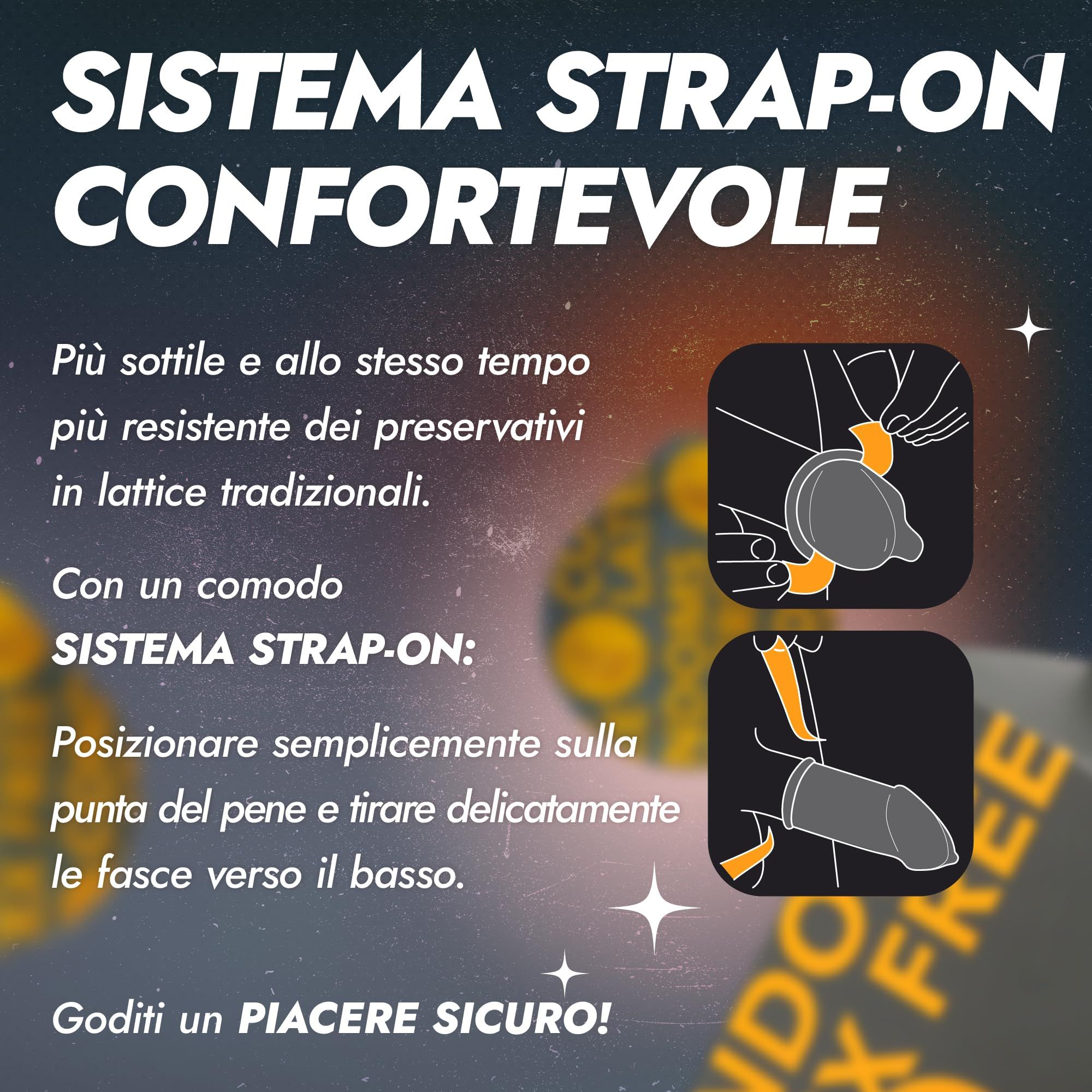 Latexfreie Kondome mit bequemem Strap-On-System. Dünner und widerstandsfähiger als Latex.