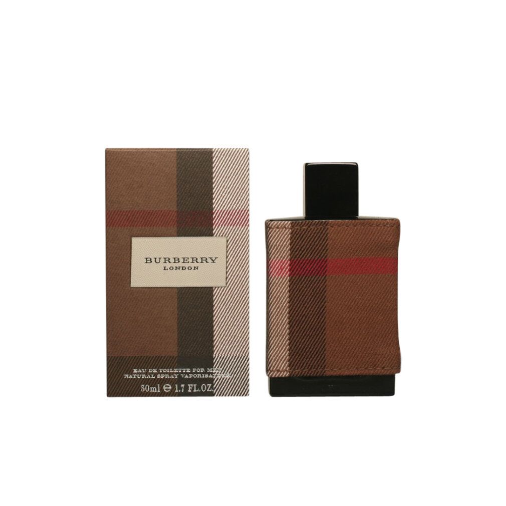 Flakon und Schachtel. Flakon mit kariertem Stoffbezug. Schachtel mit Burberry-Logo.