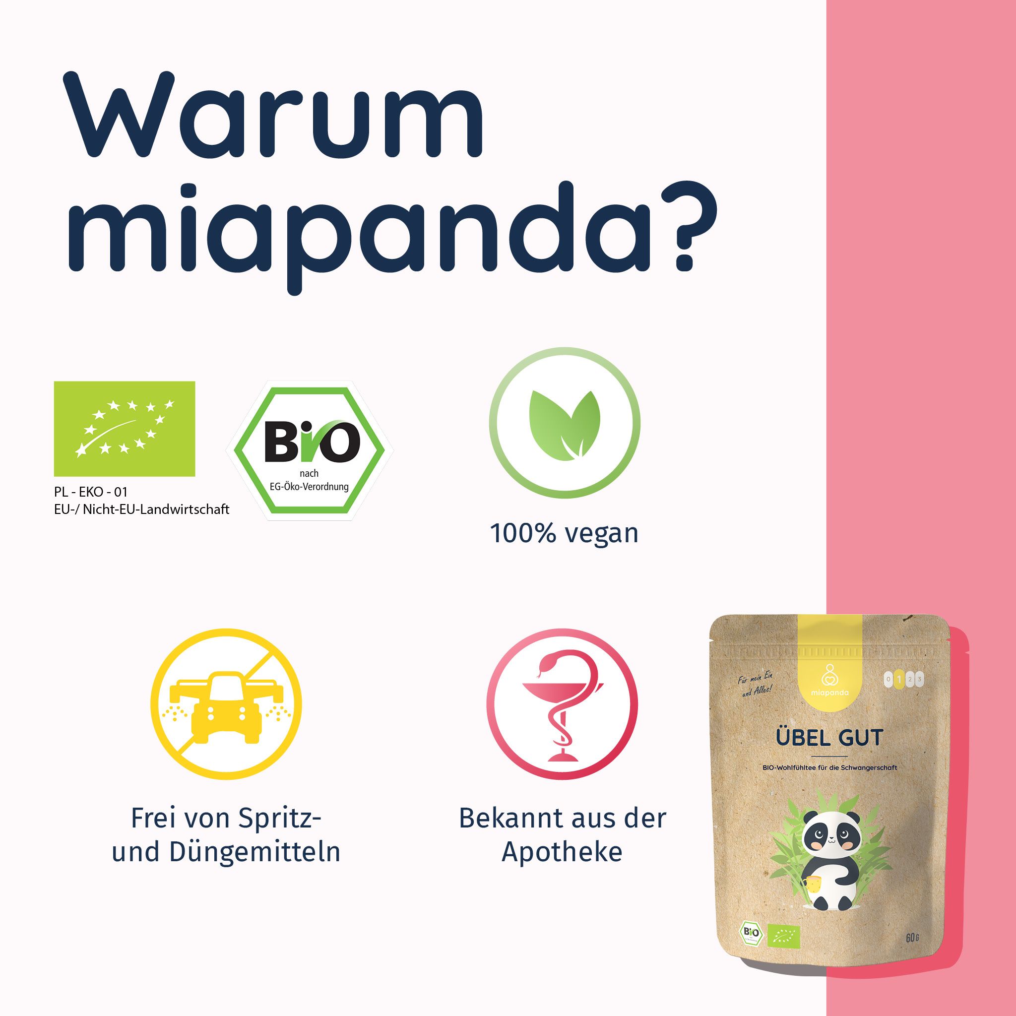 miapanda Übel Gut - Schwangerschaftstee 100% BIO - mit  Kamille, Minze, Ingwer