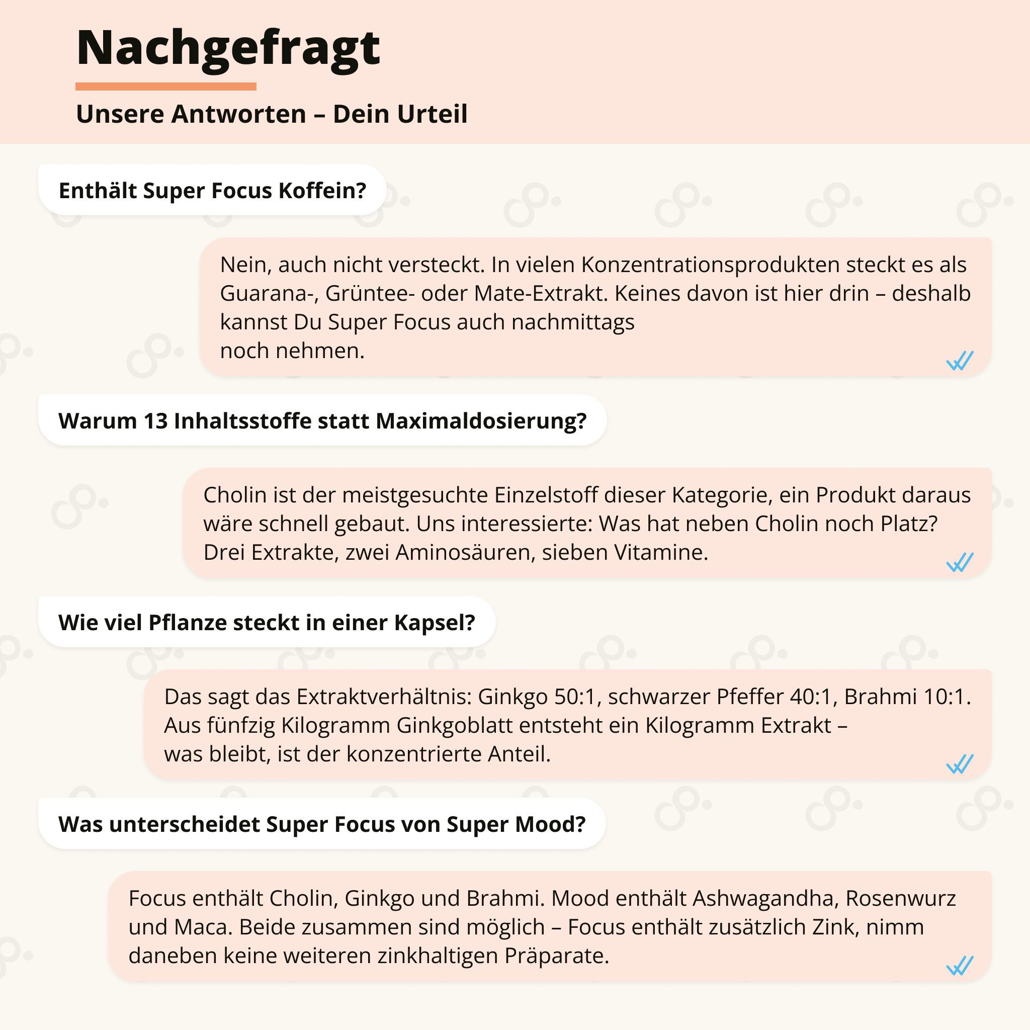 Frage-Antwort-Format über 'grenzenlos SUPER FOCUS' und seine Inhaltsstoffe.