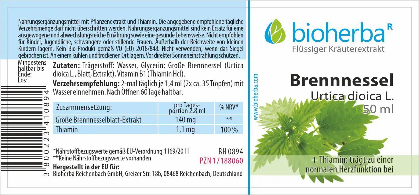 Bioherba Brennnessel  Urtica dioica L.  Tropfen  Tinktur Extrakt