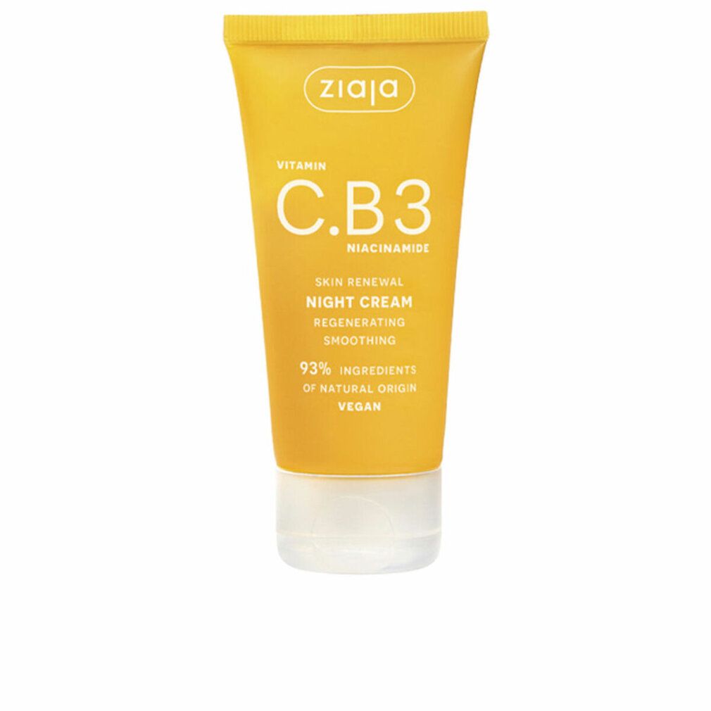 Ziaja Vitamin C.B3 Niacinamid Nachtcreme Tube mit Klappdeckel. Gelbe Verpackung mit weißer Schrift.