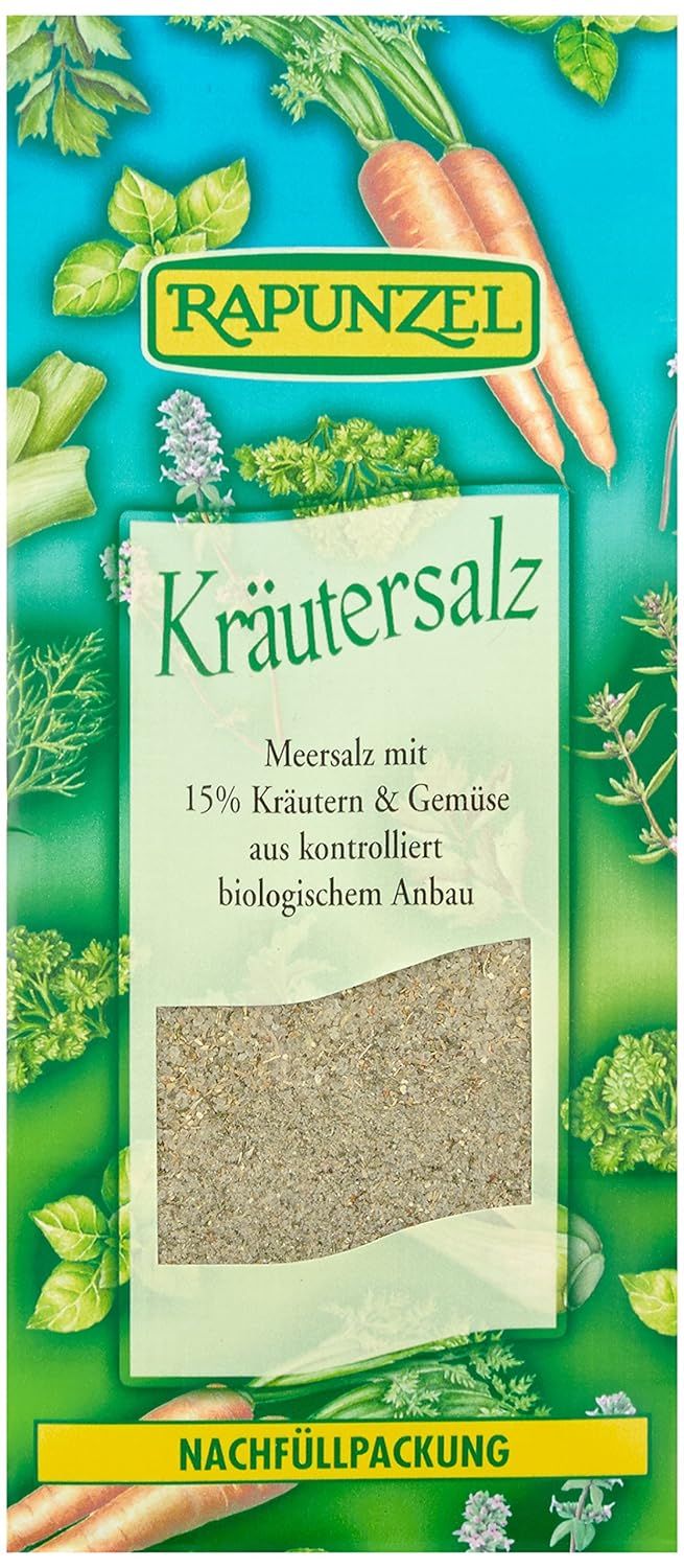 Rapunzel Kräutersalz Nachfüllpackung mit Meersalz, 15% Kräutern & Gemüse aus biologischem Anbau.