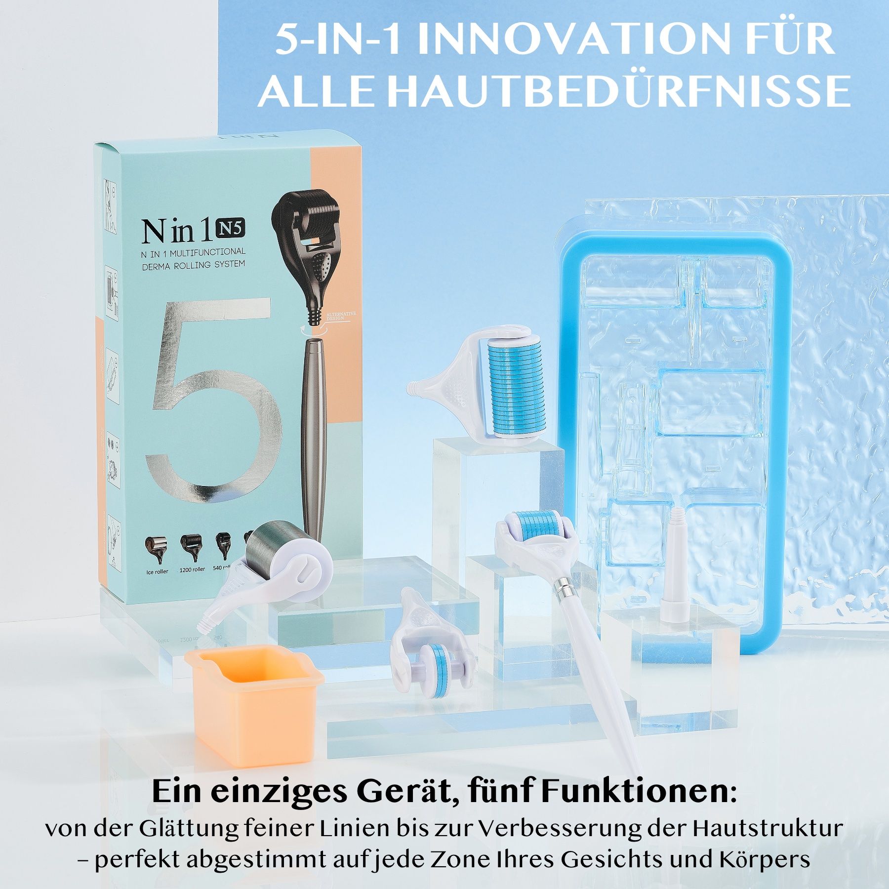 P-beauty Derma Roller Microneedling für Haarwachstum 5 in 1 0,5mm