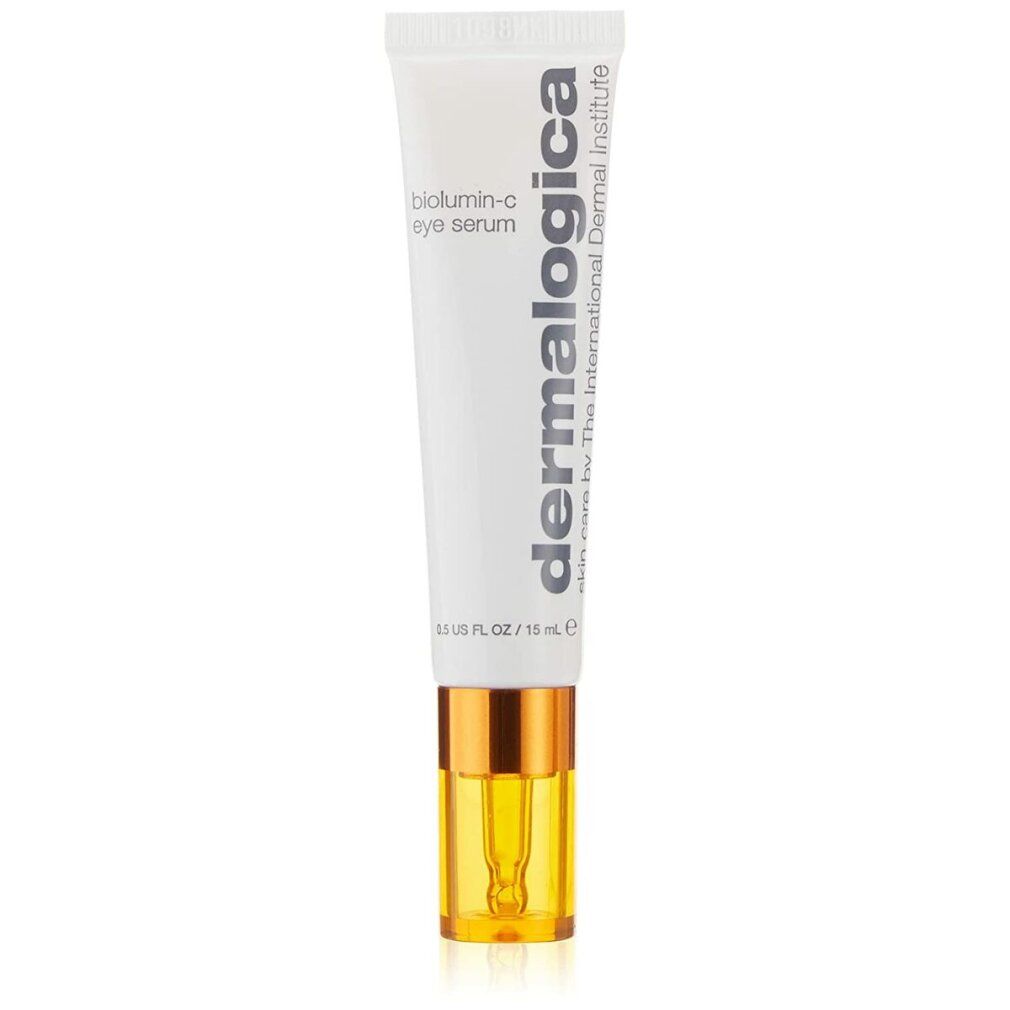 Weiße Tube mit goldfarbenem Verschluss. Aufschrift: biolumin-c eye serum, Dermalogica.