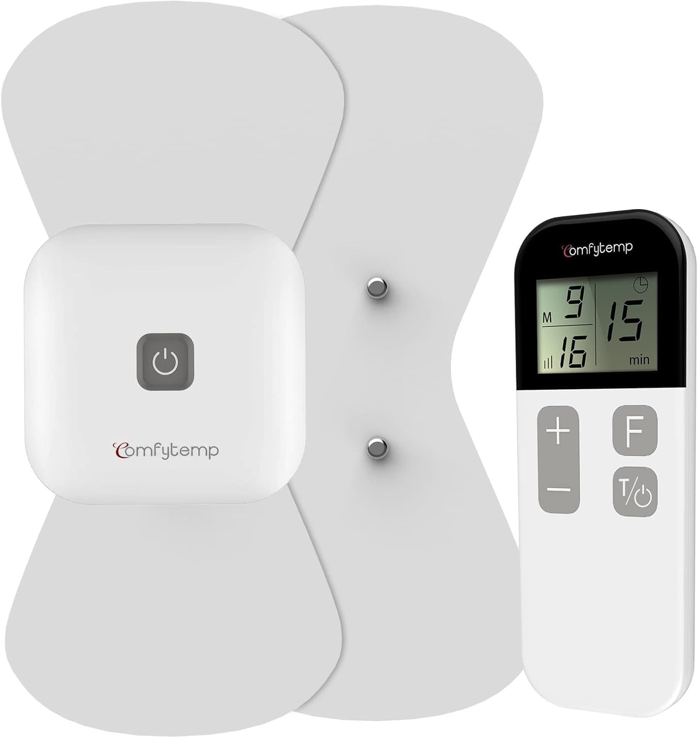 Massagegerät-Einheit und Fernbedienung mit Display, 9 Modi, 15 Min. Timer, 16 Intensitätsstufen.