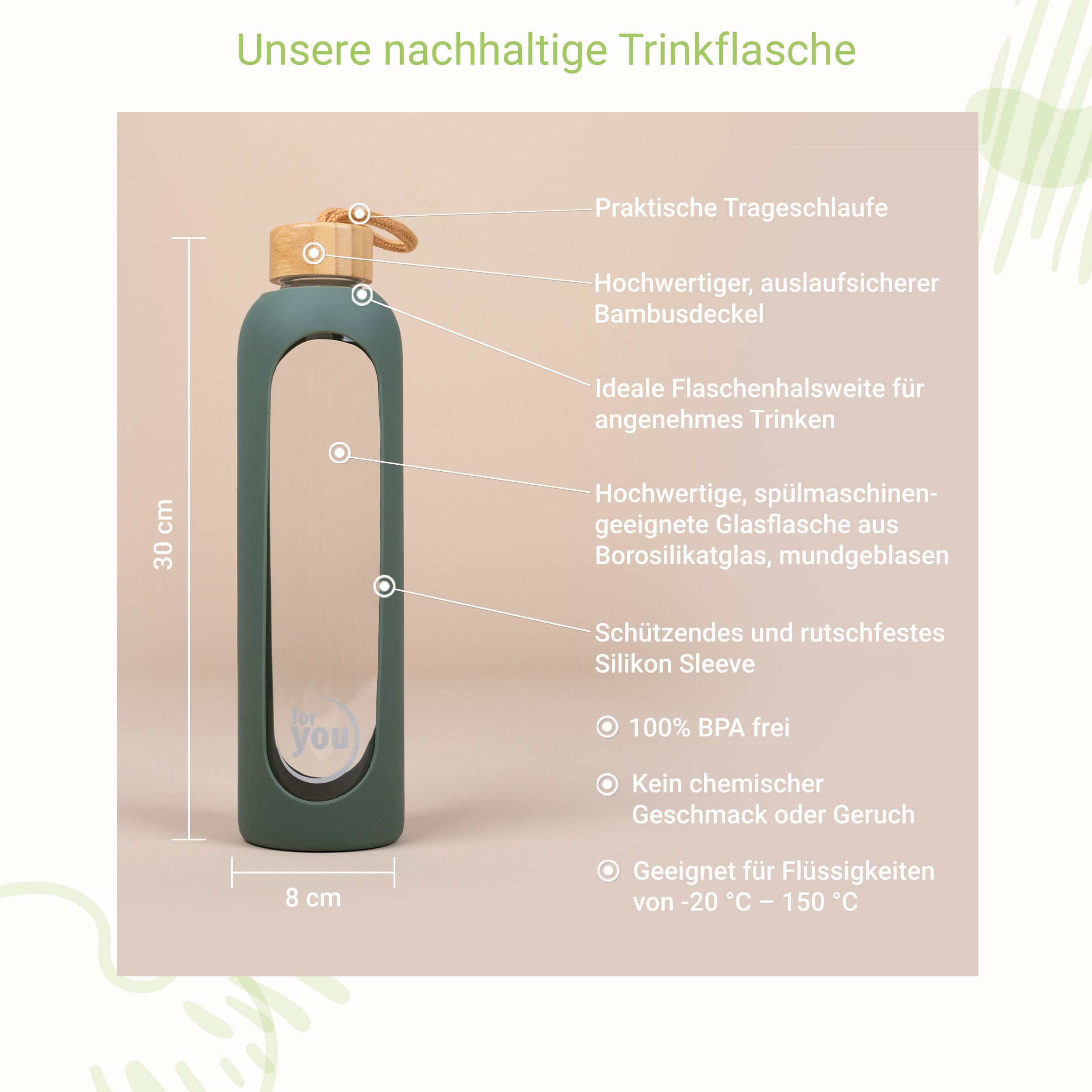 for you Nachhaltige Trinkflasche Dreierpack