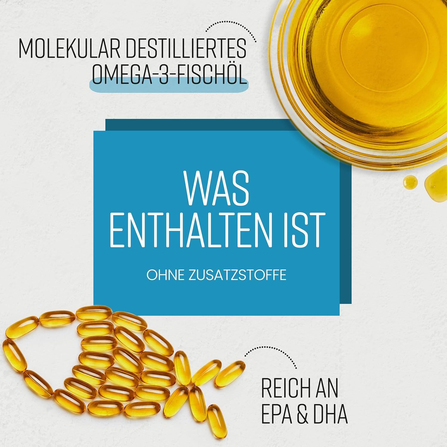 Nährwertangaben für Omega-3-Fischöl: 1-3 Weichkapseln täglich.