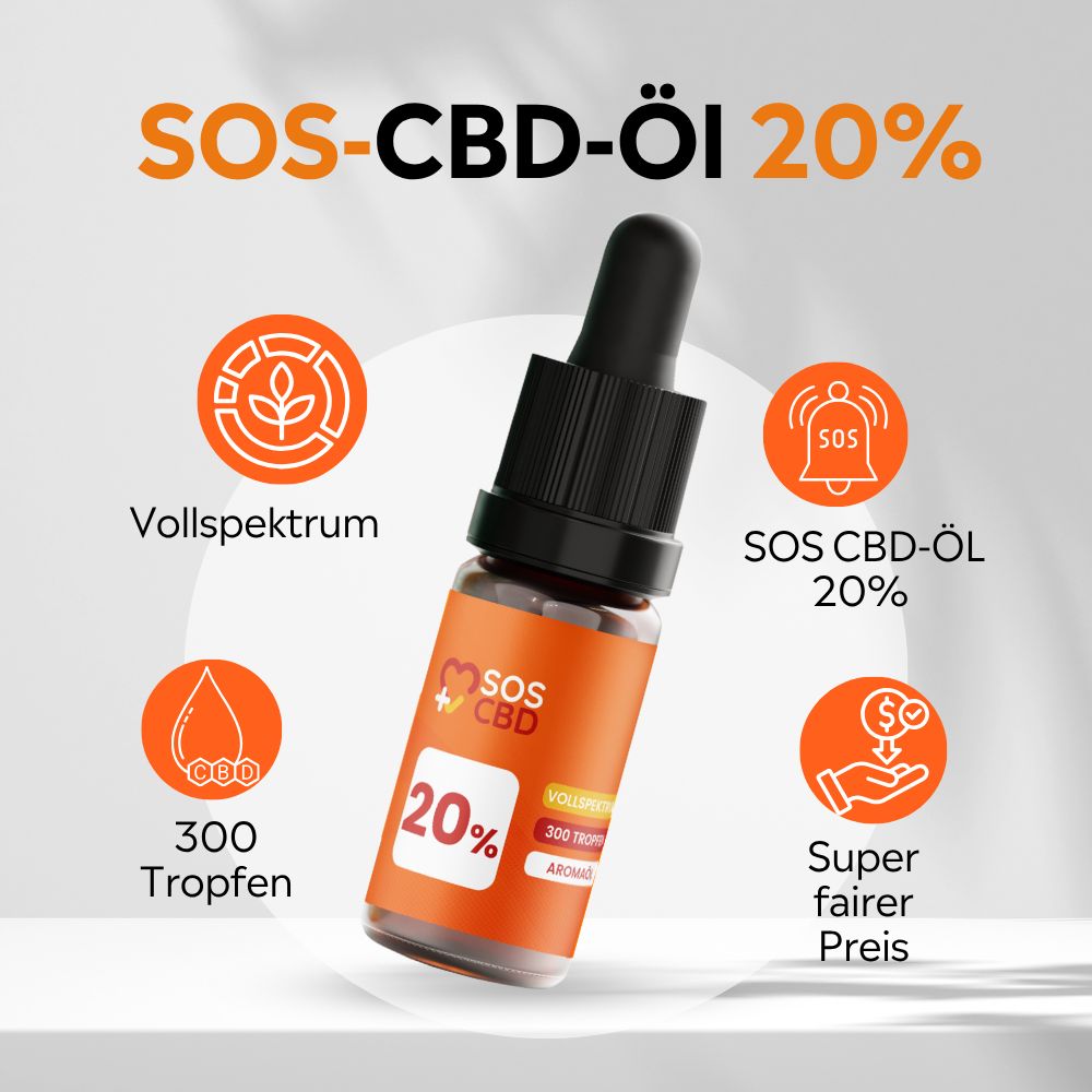 SOS CBD®-ÖL 20% 10ml : 300 CBD-Tropfen mit 20% SOS CBD® als Vollspektrum-Hanföl (Cannabis-Öl)